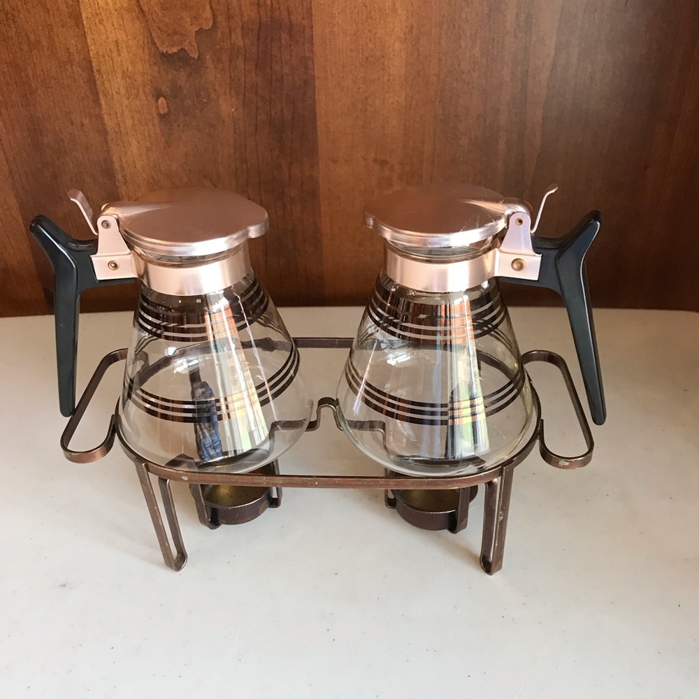 Vintage 1950’s Inland Glass Works Waffle Set Twin Warmer Stand & Sunbeam Servers